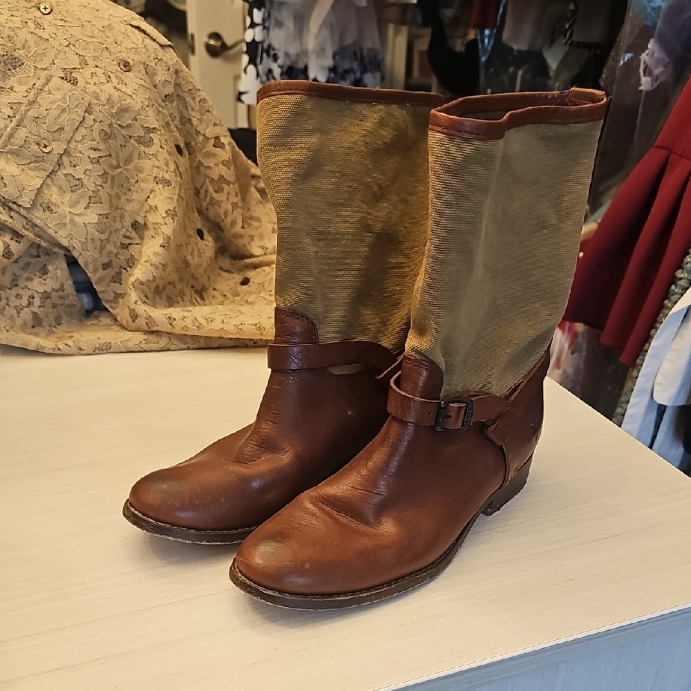 Frye Brown and Tan Heeled Boots